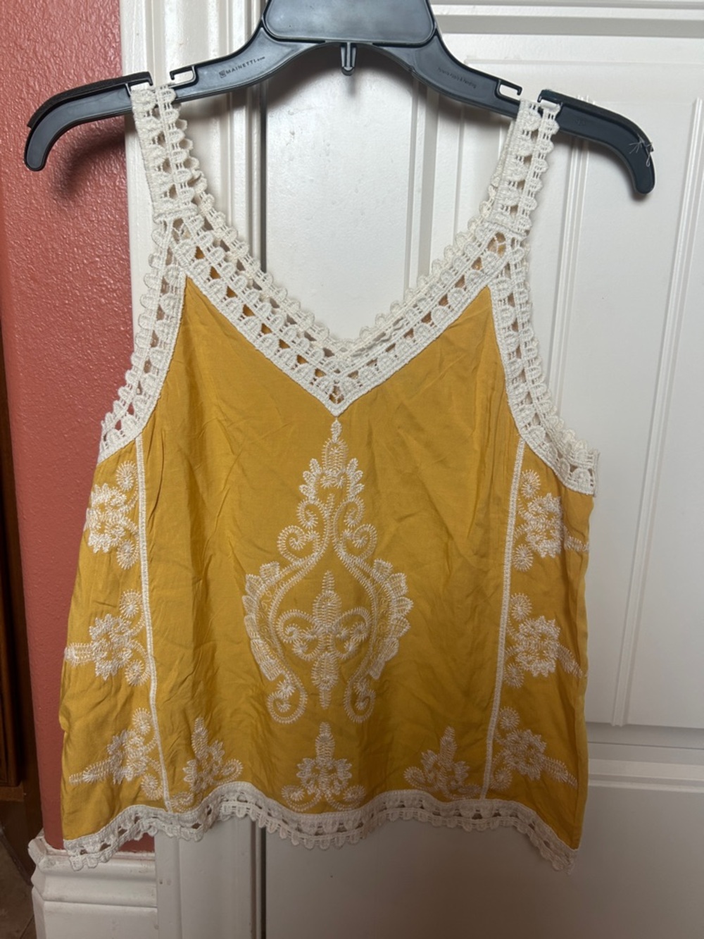 Ultra Pink Yellow Tank with White Crochet Trim
